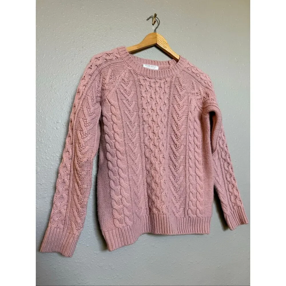Forever 21 Essentials Dusty Pink Cable-Knit Sweater – Size S